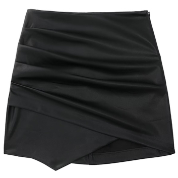 Черная мини-юбка с драпировкой из эко-кожи 29975