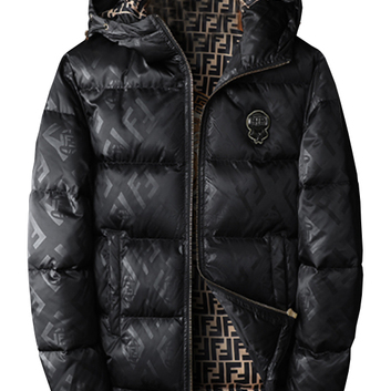 Черный мужской пуховик с принтом Fendi 30011