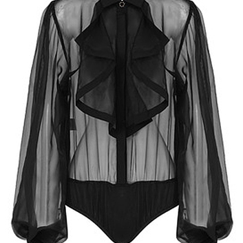 Прозрачная женская блузка-боди с жабо 30313