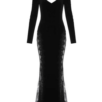 Черное бархатное платье с открытыми ногами 30279