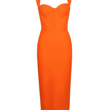Оранжевое бандажное платье миди 30286