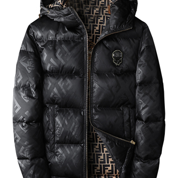 Черный мужской пуховик с принтом Fendi by Versace 30011-1