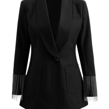 Женский пиджак с вырезом на спине и бахромой 30468