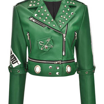 Зеленая куртка из эко-кожи с декором 30790