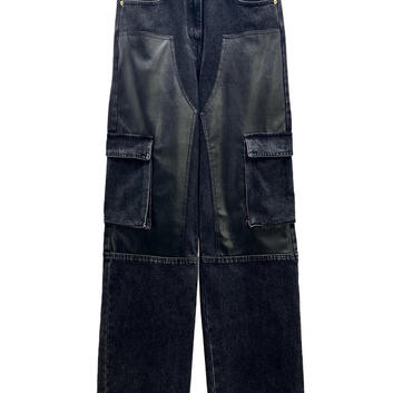 Черные джинсы с кожаными вставками Versace 30808