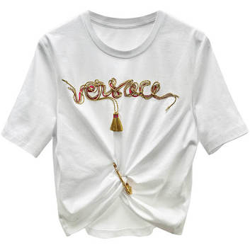 Укороченная футболка с декором Versace 30810