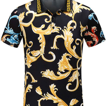 Черная футболка поло с узором Versace 30988