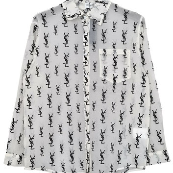 Полупрозрачная женская рубашка с принтом YSL 31084